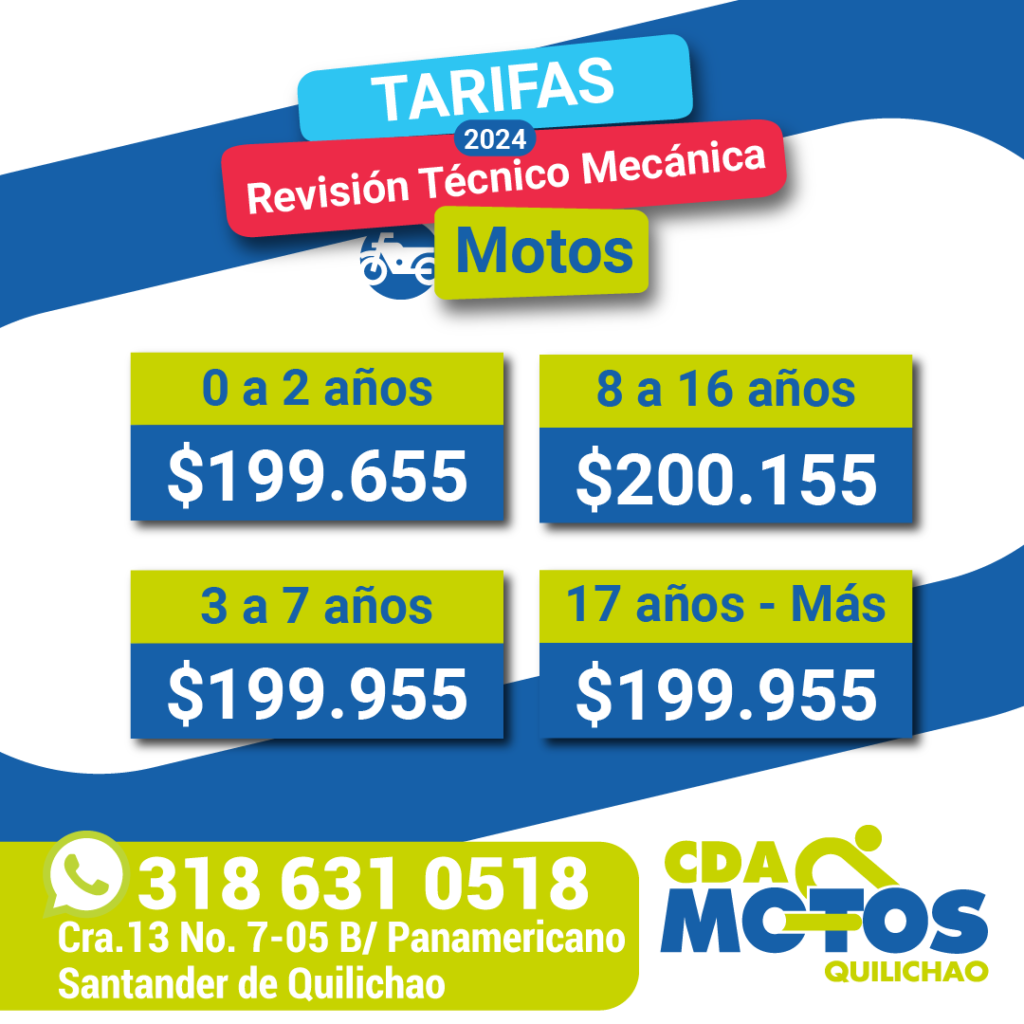 Tarifas Revisión Técnico Mecánica Motos